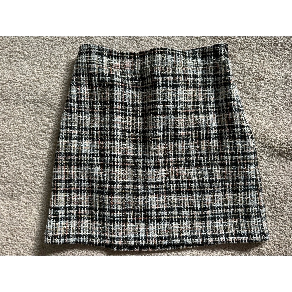 Loft Black And White Tweed Mini Skirt Size 4 Lined Side Zipper